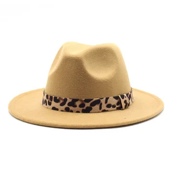Fedora skrybėlė moteris vyrai leopard juostelės vientisos spalvos plačios skrybėlės kraštų žiemą, rudenį, rudenį moterys oficialų suknelė vintage fedora skrybėlę