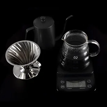 FeiC 1pc Nerūdijančio plieno kavos dripper V60 stilius 1-4cups su turėtojas barista