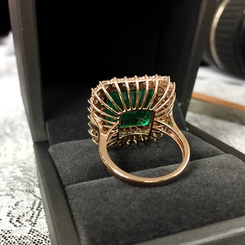 Fine Jewelry Nekilnojamojo 14K Rose Gold 8ct AAA Kolumbijos Laboratorijoje Auginami Smaragdas kaip Natūralus su Moissanite Akmuo Vestuvių Žiedai