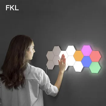 FKL LED Quantum Sienos Lempos Modulinės Touch Sconce Jautrus Naktinės Šviesos Šešiabriauniu Magnetiniu Plytelės