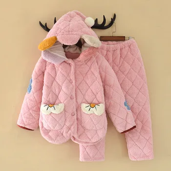 Flanelė pižama 2020 m. žiemos vaikų trisluoksnis dygsniuotas namuose nustatyti animacinių filmų naktiniai drabužiai šiltas sleepwear mielas chalatas vaikas pijamas