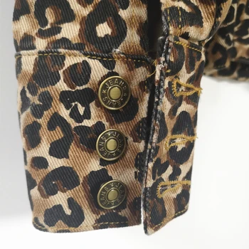 Flectit Moterų Leopard Džinsinio Striukė Prarasti Tinka Ilgomis Rankovėmis Bombonešis Striukės Senovinių Gyvūnų Spausdinti Jeans Striukė