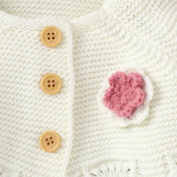 FOCUSNORM Kūdikių Mergaičių Žiemos Megztinis Kailis Ilgas-Rankoves Vieną Krūtinėmis Sukomponuotas Gėlių Šiltas Komplektai