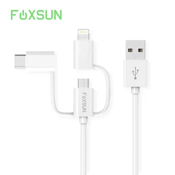 Foxsun 3 in 1 USB Cable for iPhone Įkrovimo Kabelis, Mikro USB C Tipo Kabelio 