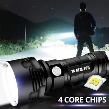 Galingas LED Žibintuvėlis Su L2/P70 Lempos granulių 3 apšvietimo režimus LED Žibintuvėlis Parama Mircro įkrovimo medžioklės lempos