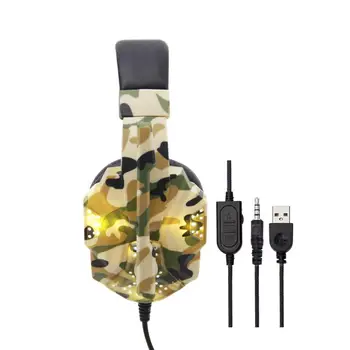 Galvos montuojamas Žaidimų Ausinės Laidinis Mikrofonas Stereo Bass USB Ausines LED Šviesos Kompiuteris PC Earphon