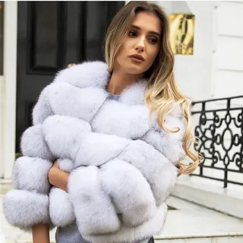 Gamtos Moterų Nekilnojamojo Fox Fur Coat Žiemos Prabanga Outwear 50cm Ilgio Wholeskin Originali Lapės Kailio Striukė Moteris, Kailiniai Paltai Trumpas Paltai
