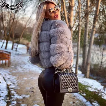 Gamtos Moterų Nekilnojamojo Fox Fur Coat Žiemos Prabanga Outwear 50cm Ilgio Wholeskin Originali Lapės Kailio Striukė Moteris, Kailiniai Paltai Trumpas Paltai