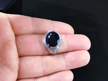 Gamtos safyras perlas Vyras žiedas originali kietojo 925 sterlingas sidabro nekilnojamojo brangakmenių žiedai vyrams papuošalai juoda tamsiai mėlyna