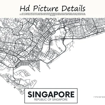 Garsaus Miesto Žemėlapį Singapūras Atspausdinta Drobė, Tapyba Sienos Menas Nuotraukas Juoda ir Balta Plakatai ir Spausdina Kambarį Namų Dekoro