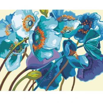 GATYZTORY 40x50cm PASIDARYK pats rėmas aliejaus tapybos numeriai rinkinys suaugusiems mėlynos gėlės akrilo meno reikmenys dažymas numeriai dažai