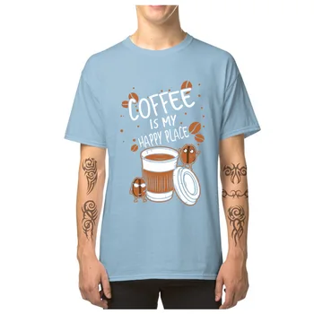 Geek Vyrų Marškinėlius Kava Yra Mano Laimingas Vieta Gerti, T-marškinėliai, Medvilnės Marškinėliai Kavos Pupelių Spausdinti Animacinių filmų Top Drabužius Studentams