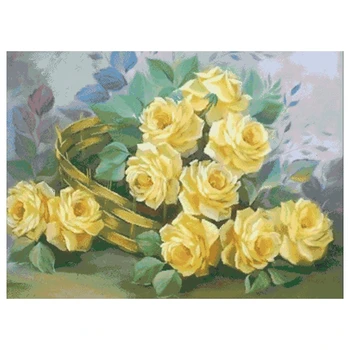Geltona rožė į krepšelį kryželiu paketo gėlių 18ct 14ct 11ct audiniai medvilniniai siuvinėjimo siūlai 