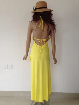 Geltona V Kaklo Susiėmę Asimetrinė Suknelė Šalis Clubwear Seksualių Moterų Suknelė 3S5047