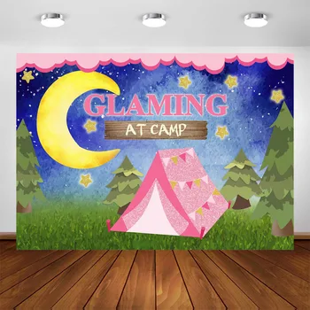 Glaming Camp Šalis Fone Sleepover Gimtadienio Reklama Stovykloje Pagal Žvaigždes Girly Glamping Šalis Fone, Dekoracijos
