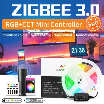 GLEDOPTO ZigBee3.0 Smart PC TV Juostos Valdiklis Pro Kit Mini 5V USB RGBCCT Dirbti su 