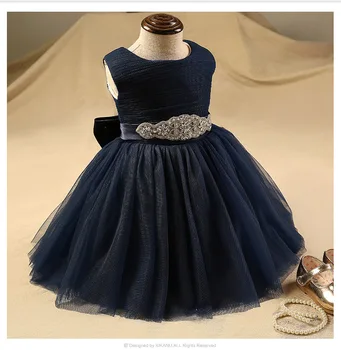 Glizt Deimantinis Diržo gėlių mergaičių suknelės vestuvėms Royal Blue Baby Girl Šalies frocks 1 metų Gimtadienio Suknelė vaikai prom dresses