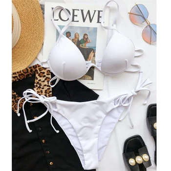 GNIM Seksualus Tvarstis String Bikini Mujer 2021 Baltas Juodas maudymosi Kostiumėliai Moterims, Push Up 2 Gabalas Mažas Juosmens Brazilijos maudymosi kostiumėlį Paplūdimio Naujas