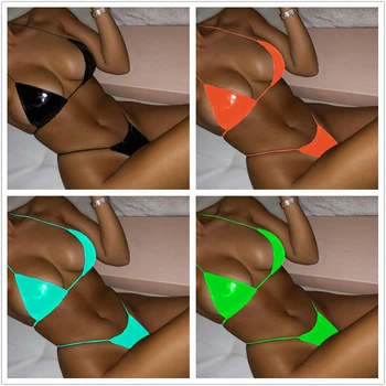 GNIM Sexy Thong Bikini maudymosi kostiumėlis Moterims 2019 Neon Trikampis Brazilijos Maudymosi Kostiumą Vasaros Paplūdimio Tvarstis Micro maudymosi Kostiumėliai Moterims