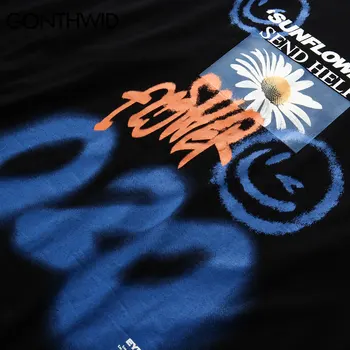 GONTHWID Grafiti Veidas Saulėgrąžų Spausdinti ilgomis Rankovėmis Tees Marškinėliai Streetwear 2020 Metų Hip-Hop Atsitiktinis Palaidų Medvilnės Tshirts Viršūnes Mens