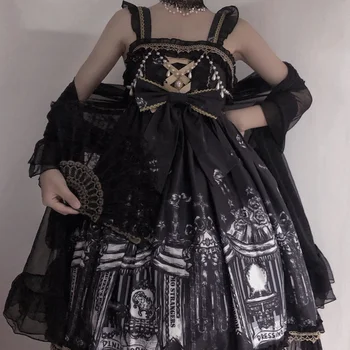 Gothic Lolita Dress Minkštas Sisiter Viktorijos Viduramžių Nėriniai Juoda Suknelė Moterims Princesė Dress Helovinas Kostiumas Mergaitėms Derliaus Kawaii