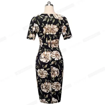 Gražus-Amžinai Elegantiška Vintage Gėlių Spausdinti laikino Darbo vestidos Verslo Biuro Bodycon Apvalkalą Moterų Suknelė B513