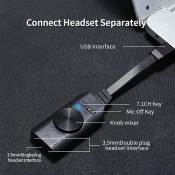 GS3 Virtualus 7.1 Kanalo Garso Kortelės Adapteris USB, Audio 3.5 mm Ausinės PC Desktop Sąsiuvinis l29k lašas