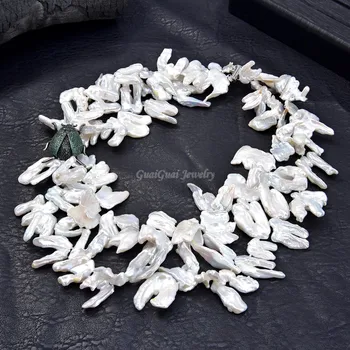 GuaiGuai Papuošalai Multi Kryptis Balta Keshi Perlų Vėrinį CZ Nutiesti Vabzdžių Pakabukas 18
