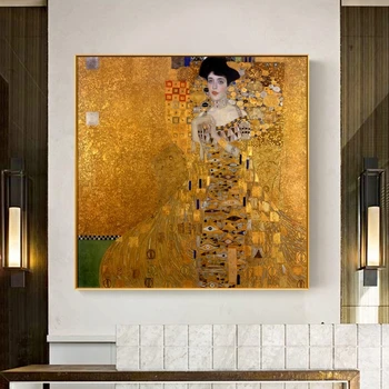 Gustavo Klimto Bučinys Paveikslų Reprodukcija ant Sienos Portrait of Adele Bloch Aukso Klasikinio HD Spausdinti Drobė Nuotraukas