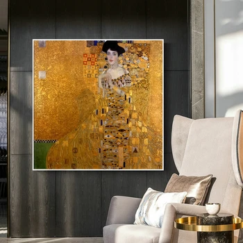 Gustavo Klimto Bučinys Paveikslų Reprodukcija ant Sienos Portrait of Adele Bloch Aukso Klasikinio HD Spausdinti Drobė Nuotraukas