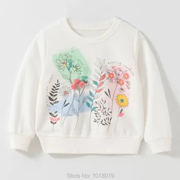 Gėlės Megztinis, Baltos spalvos Medvilnės Kilpinius Vaikų marškinėliai Palaidinė Baby Girl Drabužiai Vaikams, Hoodies Merginos Viršūnes Fleece series 1-7Y