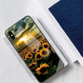 Gėlės Saulėgrąžų Telefono dėklas Skirtas Iphone 11 12 Pro Max XR 8 PLIUS Padengti Atveju Stiklas 