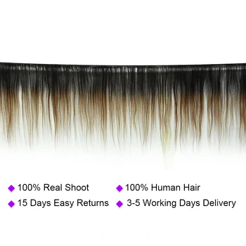 HairUGo Ombre Brazilijos Tiesiai Žmogaus Plaukų Ryšulius Su Uždarymo #1B27/1B30/1B33 Ne Remy Plaukų Pynimas 3/4 Ryšulius su Uždarymo
