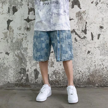 Harajuku Varčias Languotas Vyrai Džinsai, Šortai Streetwear Negabaritinių Tiesiai Džinsinio Šortai Kankina Pločio Kojų Vasaros Atsitiktinis Šortai