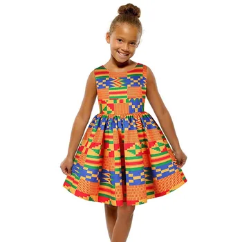 Heidi bazin Riche Dashiki Afrikos Suknelė Mergaitėms Vasaros Drabužių Rankovių Dryžuotas Spausdintos Vaikų Suknelė Šalis Meisjes Kleding