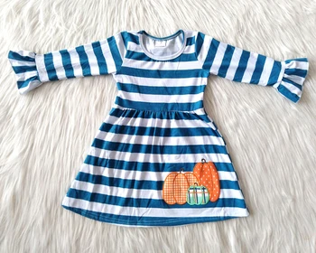 Helovinas ilgomis rankovėmis suknelė su dryžuotais kūdikių merginos moliūgų spausdinti frocks mergina patenka pynimas suknelė