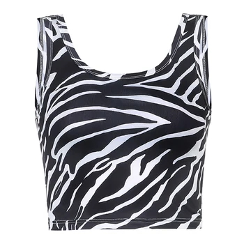 HEYounGIRL Zebras Spausdinti Rankovių Bako Viršuje Moterų Vasaros Atsitiktinis Mados Pasėlių Viršuje Ponios Mados 90s Mini Liemenė Moteriška Streetwear