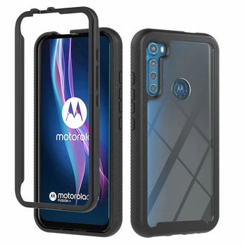 Hibridinis Pilną Apsauginį Dangtelį Motorola Vienas Sintezės Kristalų Sunku Telefono Dėklas Permatomas Galinio Dangtelio Moto Vieną Fusion+ Plius