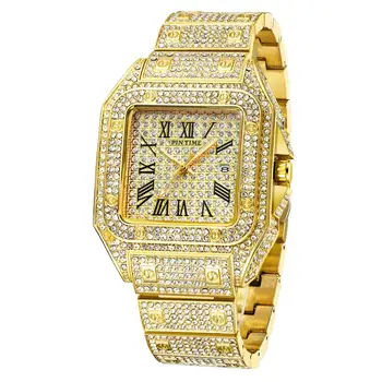 HIP-HOP Aukso laikrodis Vyrams Žiūrėti Garsus Top Brand Prabanga Lediniame Iš Vyrų Kvarco Watchs Aikštėje Diamond Kalendorius Laikrodis Mens Laikrodis