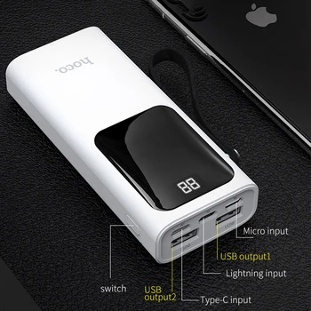 HOCO Galia Banko 10000mAh Mini USB LED ekranas Išorinė Baterija Nešiojamas Powerbank 