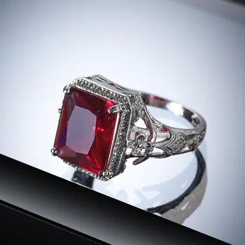 Hollowing Iš Drožyba Žiedai, Vestuvių Žiedai Moterims 925 Sidabro Nuotakos Sužadėtuvių Žiedas Raudonosios Aikštės Ruby Elegantiška Prabanga Bijoux