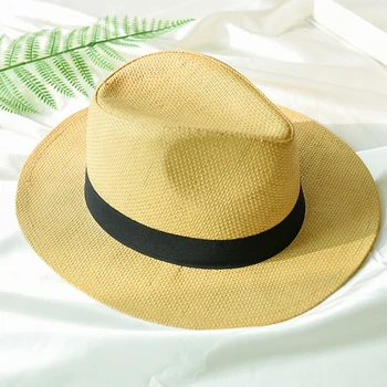 HT2261 2019 Naujas Vasaros Skrybėlės Vyrams, Moterims, Šiaudų Panamos Skrybėlės Kietas Paprasto Plačios Kraštų Paplūdimys Skrybėlės su grupės Unisex Fedora Saulės Skrybėlę