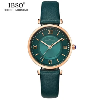 IBSO Naujas Prekės ženklas Moterims Laikrodžiai 2020 Žalias natūralios Odos Dirželis Reloj Mujer Prabangius Kvarcas Ponios Žiūrėti Moterų Montre Femme