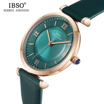 IBSO Naujas Prekės ženklas Moterims Laikrodžiai 2020 Žalias natūralios Odos Dirželis Reloj Mujer Prabangius Kvarcas Ponios Žiūrėti Moterų Montre Femme