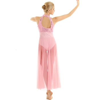 Iiniim Moterų Suaugusiųjų Lyrinis Šokio Kostiumai Blizgučiais Akių Maxi Baleto Šokių Suknelė Etapo Rezultatus Suknelė su Built-in Leotard