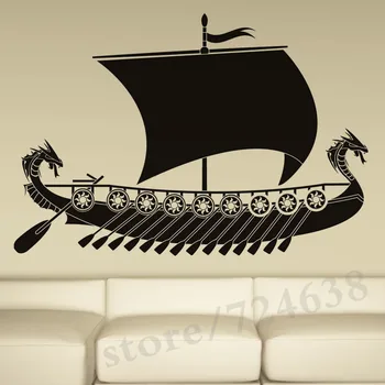 Ilgai Dragon Vikingų Laivų Siena Lipdukas Gyvenimo Kambario Sienos Dekoratyvinis Vinilinis Valtis Decal Sofa Fone