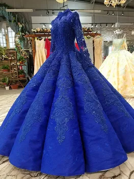 Ilgomis Rankovėmis arabų Musulmonų Kamuolys Chalatai Vestuvės Suknelės Afrikos Royal blue Lace Senovinių Vestuvių Moterims Dėvėti
