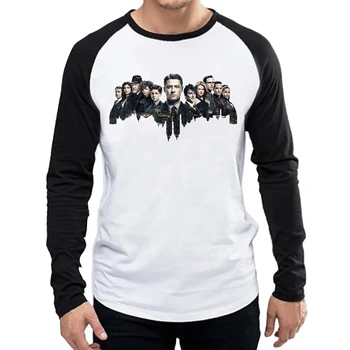 Ilgomis Rankovėmis Gotham Marškinėliai Mados Balta Spalva Mens TV Dramos Logotipas marškinėliai Topai Tees marškinėlius Visą Rankovės O Kaklo Unisex Drabužiai