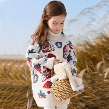 INS KARŠTO Kūdikių mergaičių megztinis 3-11 metų rudens ir žiemos internete celebrity animacinių filmų Braškių mergina drabužius Megztus dugno