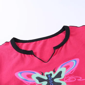 InstaHot moterų marškinėliai pasėlių viršų trumpomis rankovėmis vasaros drugelis spausdinti streetwear kratinys rausvos spalvos marškinėliai 2020 atsitiktinis v-kaklo tee viršų